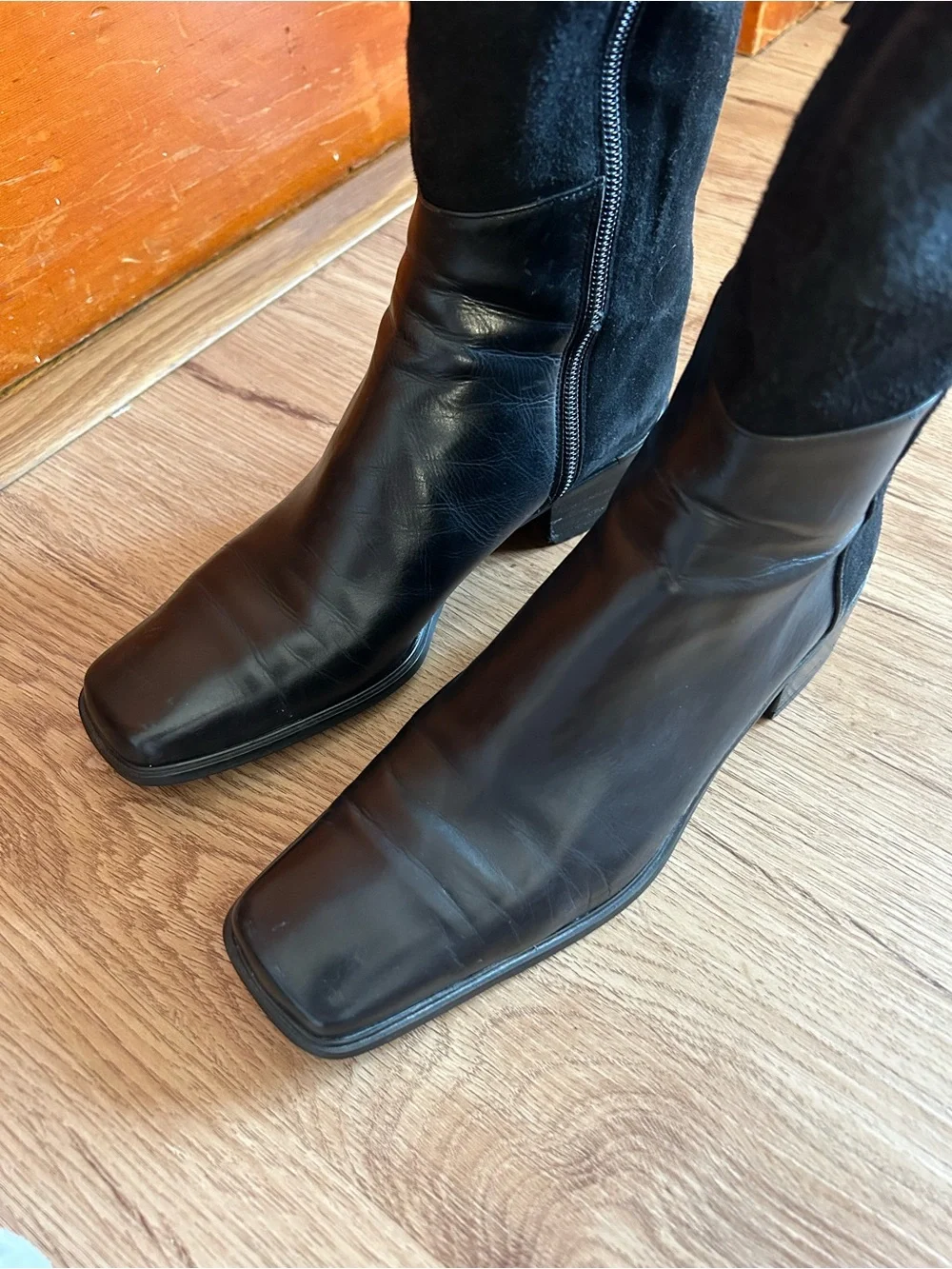 Stuart Weitzman Black Over-the-Knee Leather Suede Boots